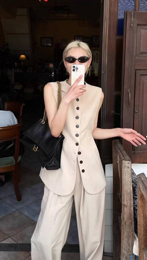 Mo.Studio Round Neck Long Waist Coat and Trousers